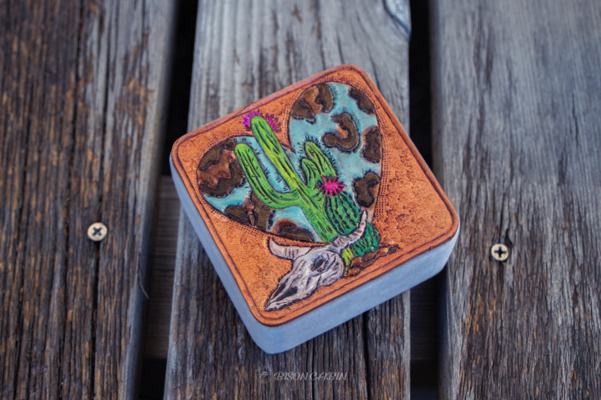 Leather Tooled Jewelry Travel Box , Tooled leather jewelry box , handmade tooled jewelry box, leather carved jewelry box, handcrafted accessory box , cowgirl tooled jewelry box , wild west, cactus tooled , heart tooled 