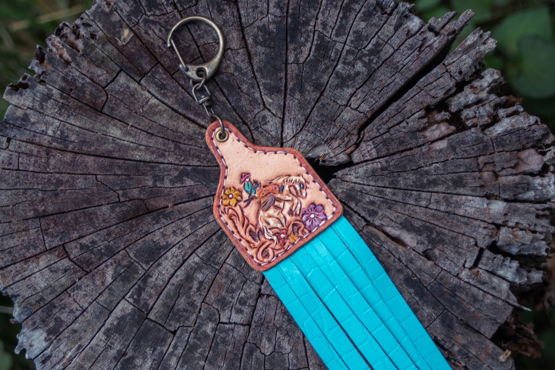 tooled Leather cow tag key chain , leather carved key chain, cow tag key chain, horse tooled , leather tooled key chain , cow girl tooled key chain