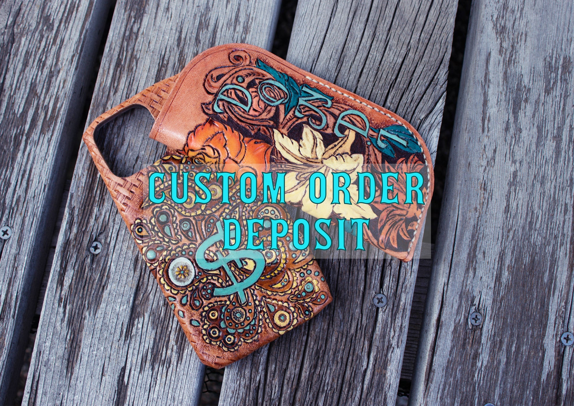 bison cabin custom tooled leather , leather tooled mobile holster 