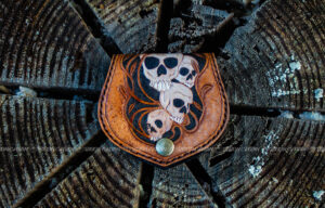 Handmade Skull tooling Genuine Leather carving Coin Wallet