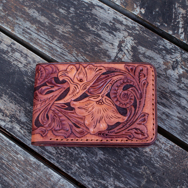 Leather carved credit card holder