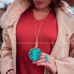 Bohemian leather necklace with pendant | urban leaf carved hand tooled