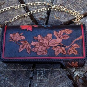 Handmade Dragon tooling Leather carving Colored Bicker Wallet