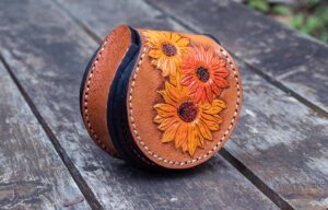 Hand tooled Sunflower Coin Pouch